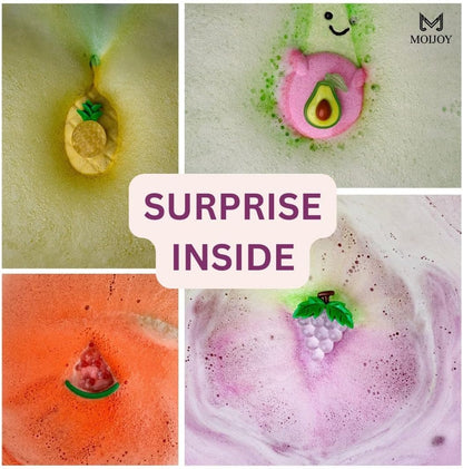 Bath Bombs for Teen Girls Boys– Fruit Shaped, Natural & Non-Toxic with Surprise Inside, Fun Gift Set for Kids Ages 3+