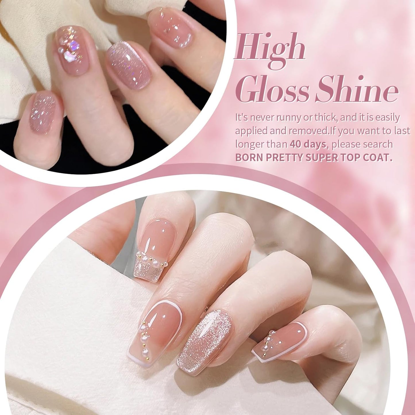 Born Pretty Cat Magnetic Eye Gel Nail Polish Jelly Pink Moonlight Crystal Glass Cat Magnetic Shimmer Glitter Holographic Nail Polish Salon Gel Manicure and Nail Art DIY at Home 7ML 6PCS