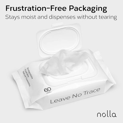 Nolla Flushable Wipes - 100% Plant-Based and Biodegradable - Soft, Unscented + Soothing Aloe and Vitamin E - For Adults and Kids 180 Count (3 Packs of 60)