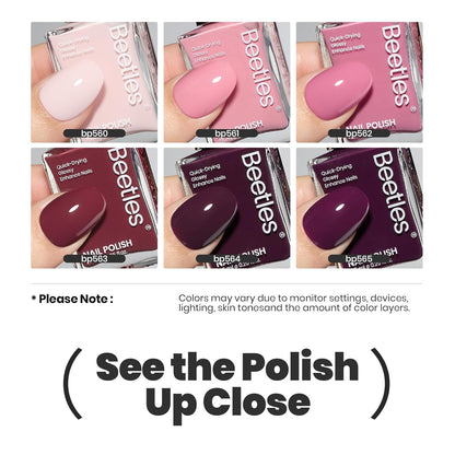 Beetles Nail Polish Set - Twilight Rose 6 Colors Quick Dry Baby Pink Burgundy Red Purple Plum High-Gloss Long-Lasting Nail Polish for DIY At-Home Manicure Fall Gift for Women