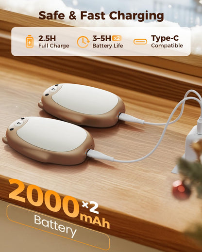 SWEETFULL Hand Warmers Rechargeable – Cute Bear, 2 Pack Magnetic Hot Hands, Reusable Electric Pocket Heater, Great Gift for Daughter, Kids, Wife, or Bestie, Portable for Outdoor & Camping