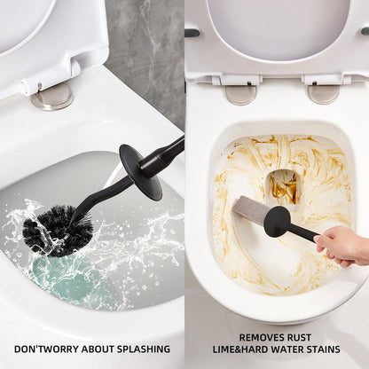 Toilet Brush & Pumice Stone Brush Combo, 2-in-1 Toilet Bowl Brush and Dual-Slot Holder Set, Curved Deep Cleaning Brush & Extended Handle, Compact Size Toilet Cleaner Brush Organizer