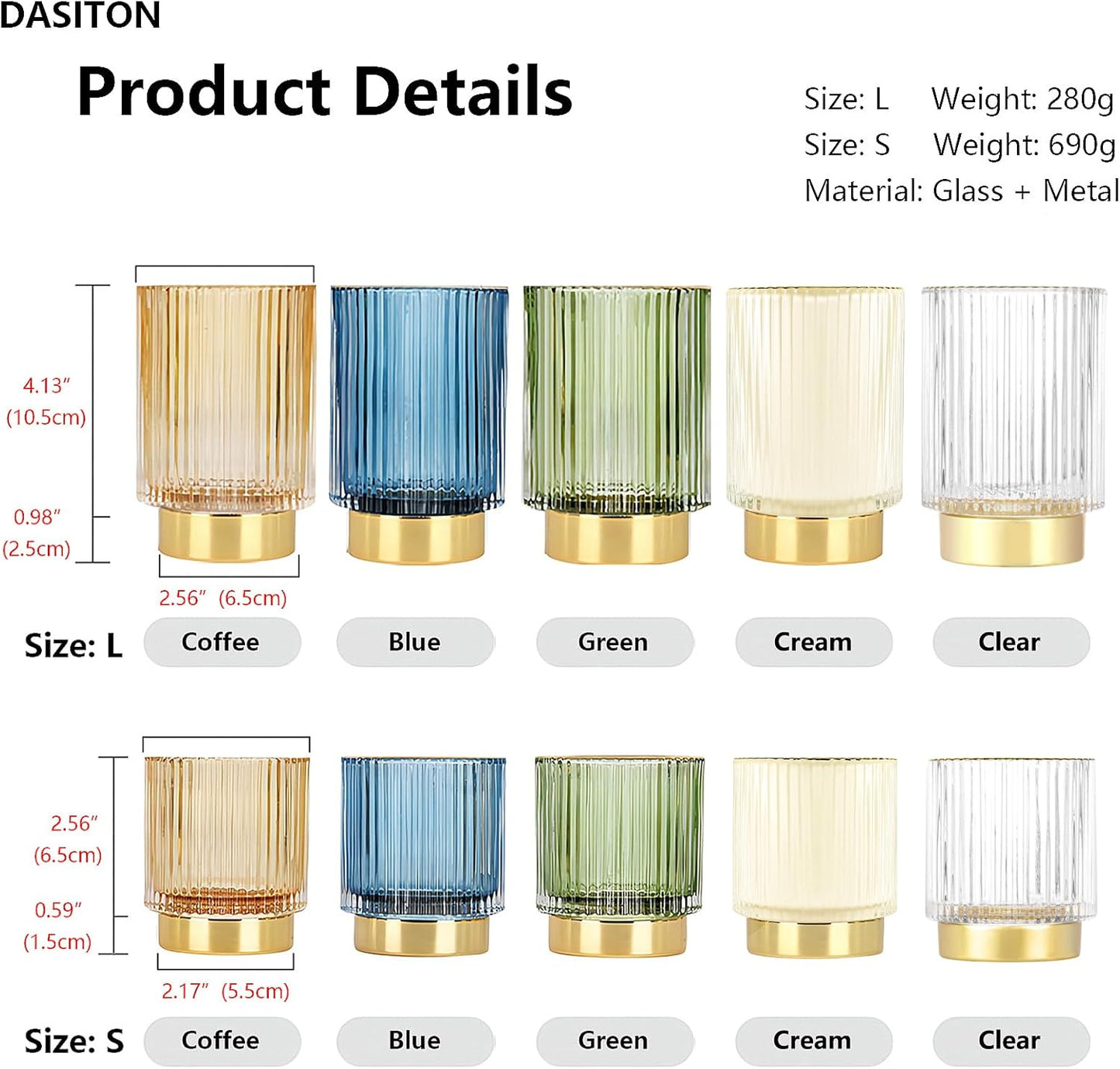 DASITON Makeup Brush holder Organizer,Crystal Cosmetic Makeup Brush Glass Brushes Storage Holder, Vintage Make Up Brush Cup Pen Pencil Holder striped vase(Cream S)