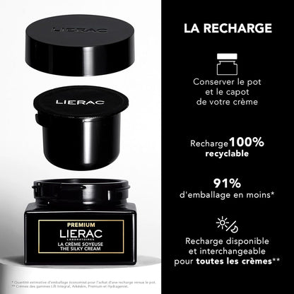 Lierac The Silky Cream Refill - Corrects all the Signs of Aging Face Cream with Niacinamide & Hyaluronic Acid, Hydrates, Firms & Smooths Skin, Refill - 50ml Jar