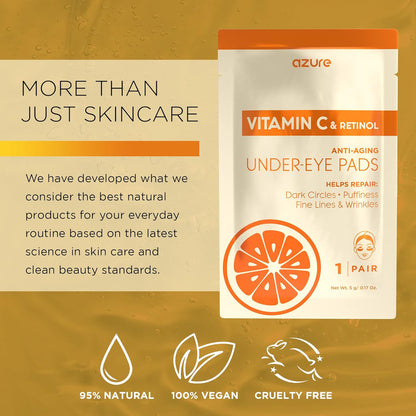 AZURE Vitamin C Brightening Under Eye Pads - Anti Aging, Lifting & Moisturizing Eye Mask Patches - Reduces Fine Lines, Wrinkles, Dark Circles & Puffiness - Skin Care Made in Korea - 5 Pairs