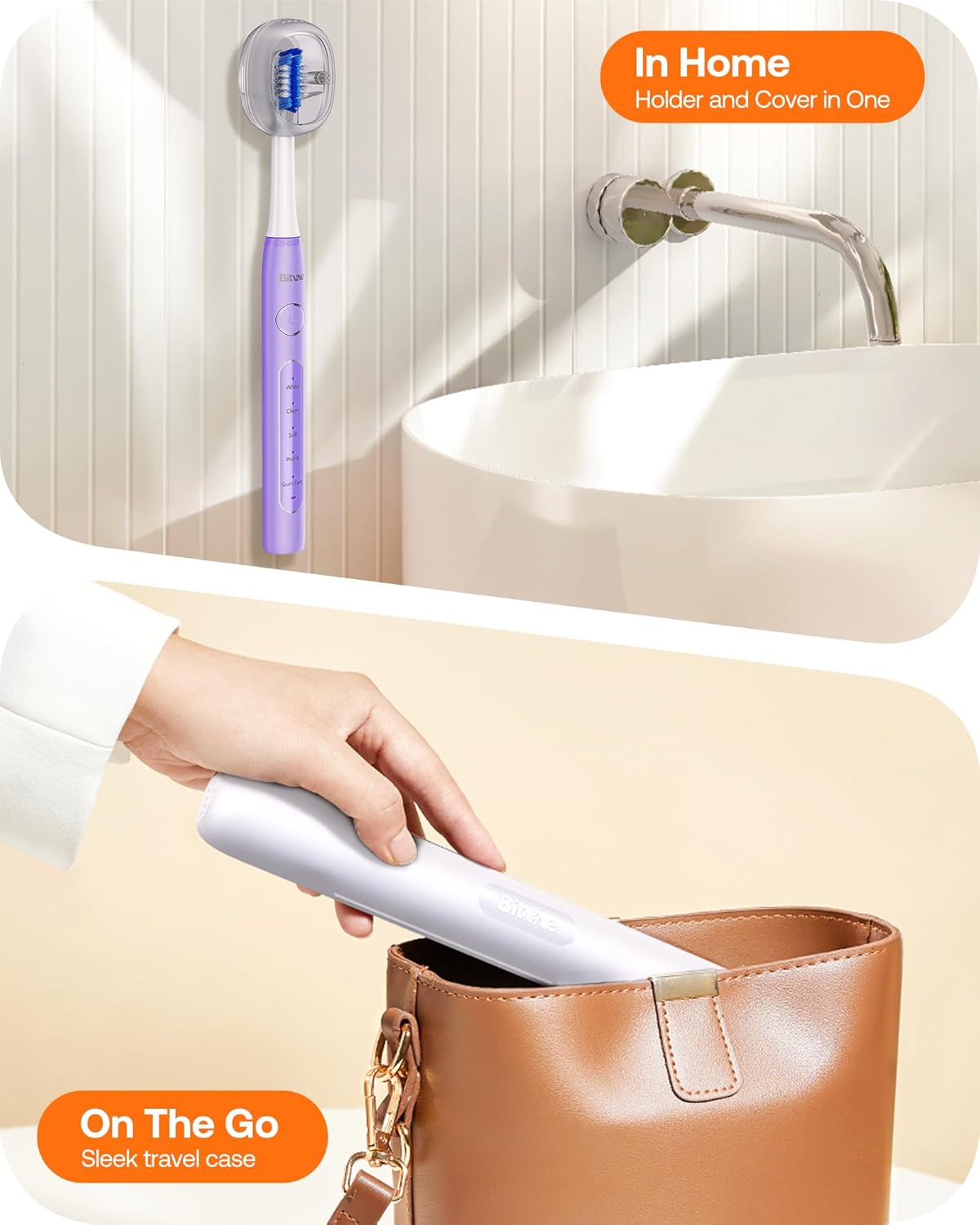 Bitvae Ultrasonic Electric Toothbrush for Adults and Kids, ADA Accepted Travel Toothbrush with Rechargeable 60-Day Battery Life, 5 Modes, 8 Heads, Case, Holder, Purple