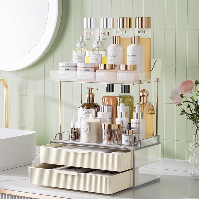 2-tier 2-drawer bathroom counter organizer,