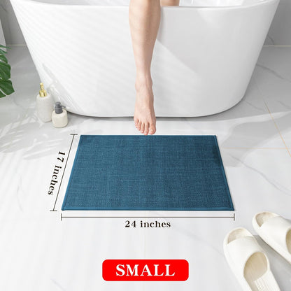 chakme Bathroom Rugs Mat 24x17, Ultra Thin Non Slip Bath Mat Small Quick Dry Absorbent Bath Mat for Bathroom Floor, (Dark Blue, 24"x17")