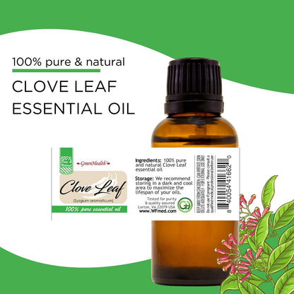 Clove Leaf Essential Oil – 8 fl oz (237 ml) Aluminum Bottle w/Plug Cap – 100% Pure Essential Oil – GreenHealth