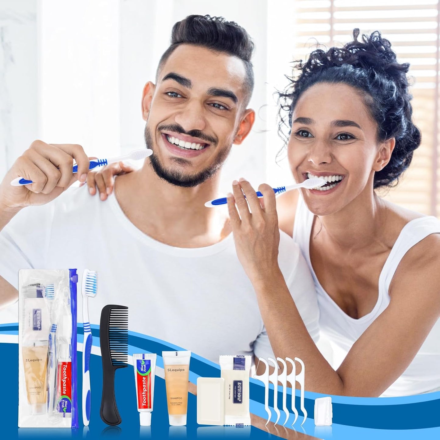 Pack of 10 Hygiene Kit, Hygiene Kit Bulk, Individually Packed, Travel Hygiene Kit with Toothbrush, Toothpaste, Comb, Shampoo, Soap and Floss Picks, Home, Suitable for Hotel, Camping, Travel