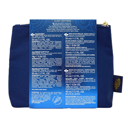 Feather & Down Sleeping Bag Gift Set: Luxury Eye Mask, Sleep Balm, Pillow Spray and Shower Cream, with Calming Lavender & Chamomile Essential Oils, Vegan & Cruelty Free