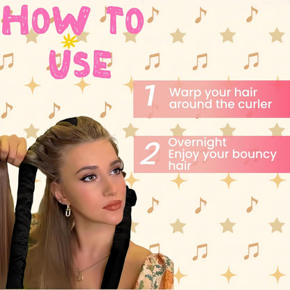 Serenade Textured Satin Heatless Curls Overnight, Heatless Hair Curler Curling Set for Women and Girls to Sleep in, with 2 Satin Scrunchies and 1 Clip for Overnight Curls, Black