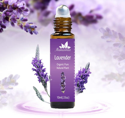 Lavender Essential Oil Roll On, Mumianhua Pre-Diluted Lavender Oil, Therapeutic Grade Aromatherapy Oil for Relaxation, Focus Pulse Points, Pillow, Skin, Massage Portable 0.33Oz Pocket Size