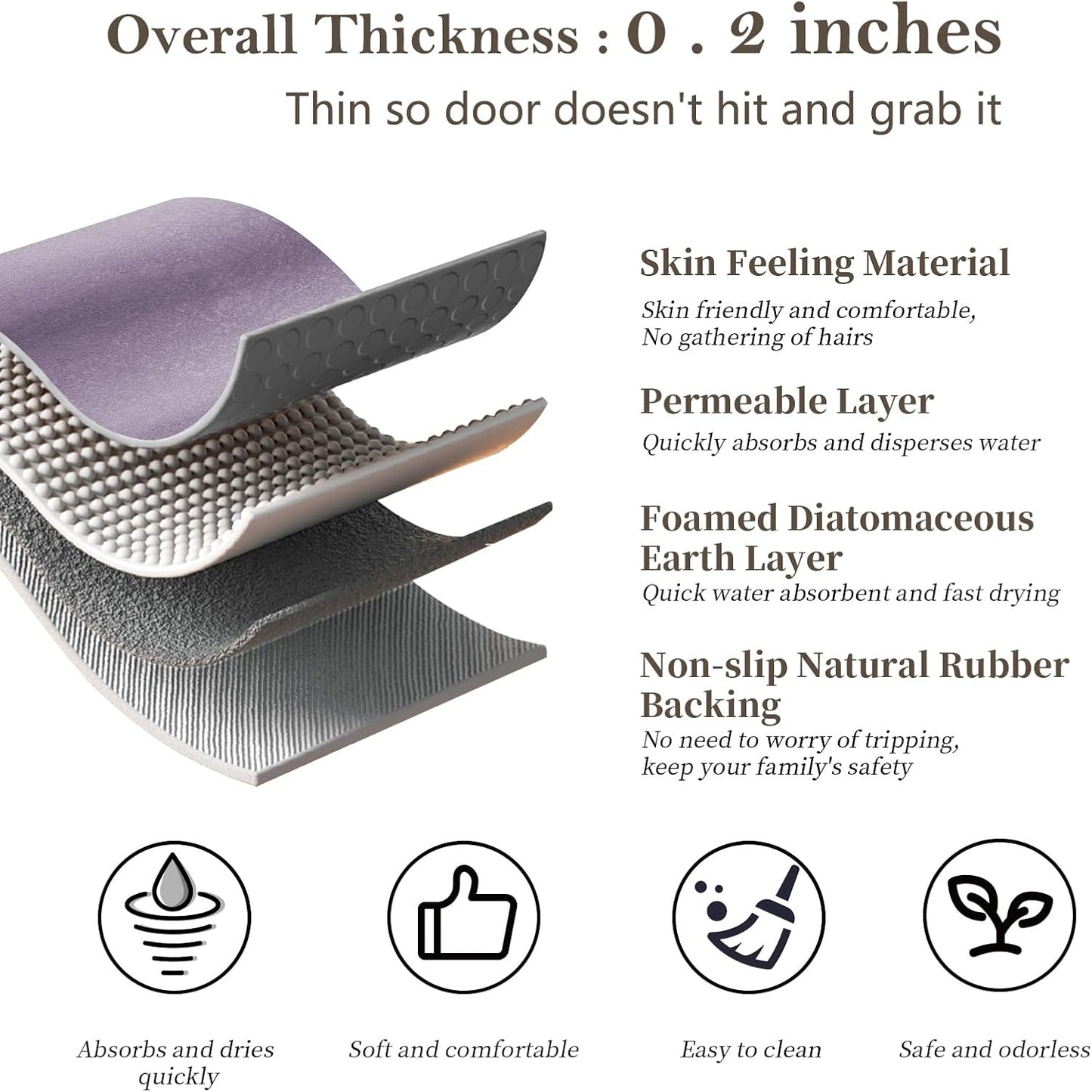 Lavender Diatomaceous Earth Bath Mat 15.7"x47.2" Extra Long Bathroom Mat Large Fast Dry Super Absorbent Non-Slip Rubber Backed Shower Mat Bath Rugs Mats for Bathroom Floor, Tub, Shower, Sink