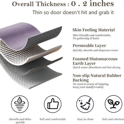Diatomaceous Earth Bath Mat Rugs Quick Dry Super Absorbent Non Slip Rubber BottomThin Bathroom Mat Fit Under Door, Floor Rugs in Front of Bathtub,Shower Room,Sink,Washable, 15.7"x23.6", Lavender