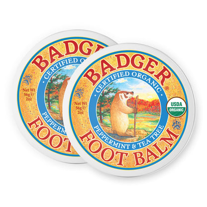 Badger Foot Balm, 100% Organic Foot Cream for Dry Cracked Heels and Feet, Fast Acting Foot Care for Women & Men, All-Natural Cracked Heel Treatment, 2 oz Tin, 2-Pack