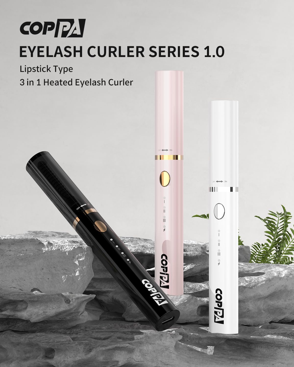 COPPA Electric Lash Curler, LP-1 Lipstick Type 3-in-1 Heated Eyelash Curler with 3 Brush Heads 3 Curling Modes and 3 Temp & 5s Quick Heat-up, Perfect for Beginners and Makeup Pros, Pink