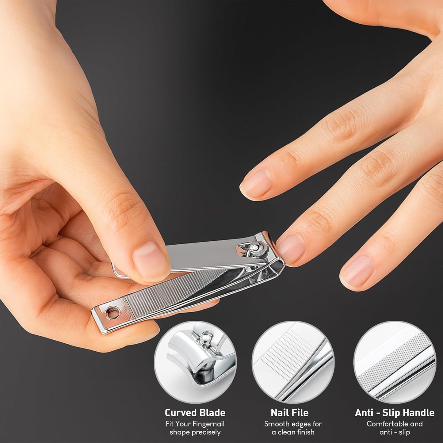 UM Supplies 4 Pieces Travel Set + Storage Pouch | Cuticle Nipper with 2 Pushers and Nail Cutter Stainless Steel | Manicure Pedicure Tool for Nail Care Jaw 14 (5mm) Double Spring