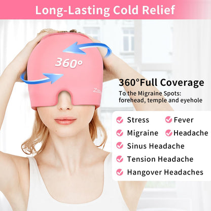 ZNÖCUETÖD Migraine Headache Relief Cap Hat Full Head ice Pack Wrap Cooling Gel Ice Beanie Cold Cap Hot/Cold Compress Therapy for Sinus, Stress, Tension, Head Pain Relief, Women