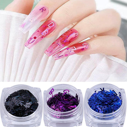 3 Colors Nail Art Glitters & Sequins - Black & Purple Letter Shaped Nail Sticker for Women's Manicure DIY