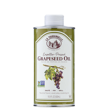 La Tourangelle, Expeller-Pressed Grapeseed Oil, High Heat Neutral Cooking Oil, Cast Iron Seasoning, Also Great for Skin, Hair, and DIY Beauty Recipes, 16.9 fl oz