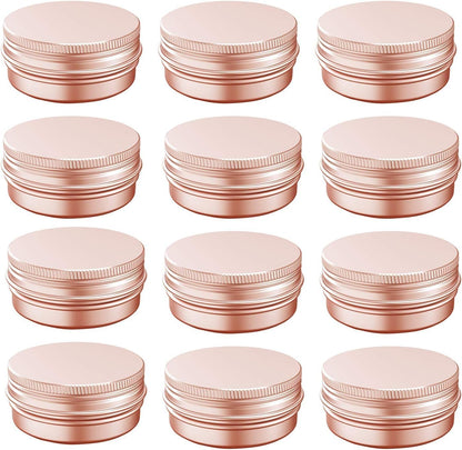 1 oz Aluminum Tin Jar with Screw Cap Refillable Container for Cosmetic, Lip Balm, Cream, Rose Gold 12 Pcs.