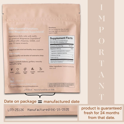 mellö Magnesium Supplement Superblend Powder - Magnesium Glycinate with L-Theanine, GABA, and 70 Trace Minerals - Supports Sleep, Relaxation, Balanced Energy - Unflavored, 30 Servings