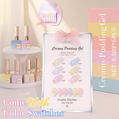 Double Rhythm 6 Pcs 15 ML Gel Polish Set Same Color Same Bottle Soak Off Gel Polish Kit Nail Art Manicure Salon DIY at Home for Women (Jelly Blue Purple Nude Pink-T6-40)