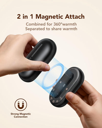 Hand Warmers Rechargeable 2 Pack, Magnetic Alloy Handwarmer 7000 mAh Reusable, Instant Heating UP to 131°F, 15 Hours Long Lasting Palm Pocket Heater, Gifts Packing for Christmas,Hunting,Camping,Golf