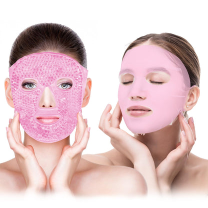 Ice Face Mask and Silicone Face Mask Cover Set, Ice Mask For Dark Circles, Puffiness, Migraines, Headache, Stress, Redness,Reusable Anti-Wrinkle Silicone Face Mask Holder for Sheet Masks(Pink)