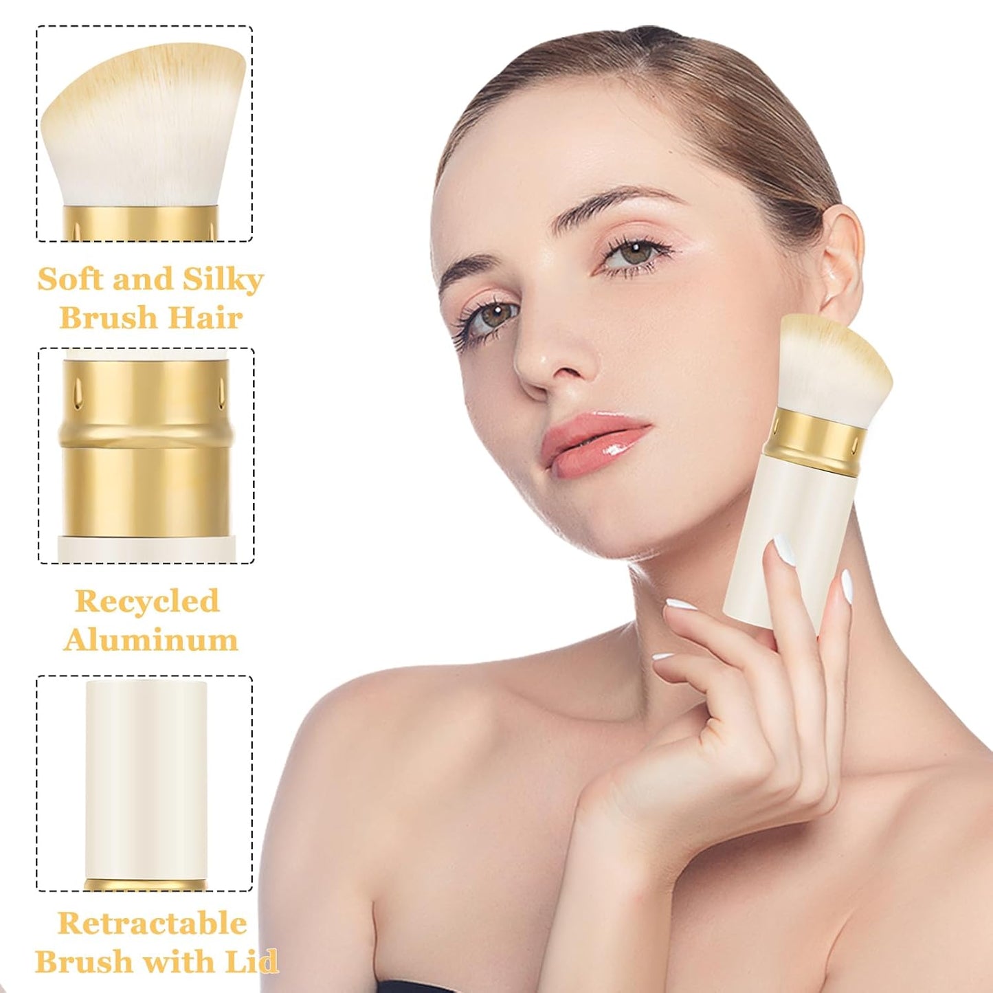 Falliny Retractable Kabuki Makeup Brush, Travel Powder Blush Brush Foundation Makeup Brush with Cover for Blush, Sunscreen,Bronzer, Buffing, Concealer,Highlighter, Powder Cosmetics