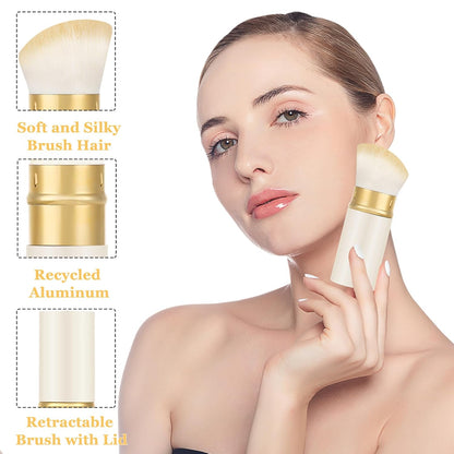 Falliny Retractable Kabuki Makeup Brush, Travel Powder Blush Brush Foundation Makeup Brush with Cover for Blush, Sunscreen,Bronzer, Buffing, Concealer,Highlighter, Powder Cosmetics