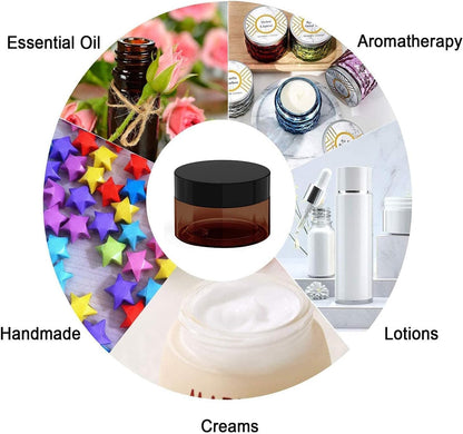4 oz Amber Plastic Cosmetic Jars Leak Proof Container with Black Lid for Cream, Lotion, Powder, ointment, Beauty Products etc, 6 Pcs.