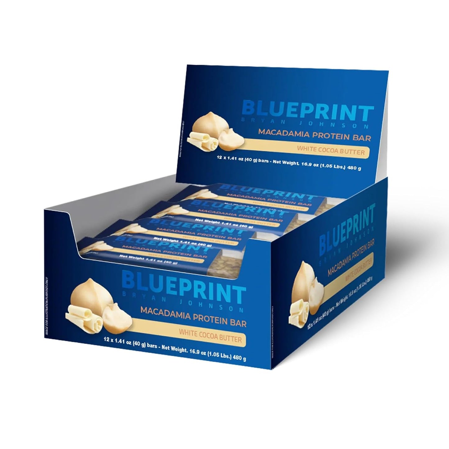 Blueprint by Bryan Johnson Macadamia Nut Protein Bars – 9G Plant Protein – Vegan, Low Carb, Low Sugar, Keto-Friendly Snacks - Non-GMO, Raw Nut Bar, Natural Ingredients (White Cocoa - 12 Pack)