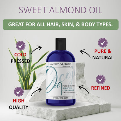 Dr Joe Lab Sweet Almond Oil 8 oz Pure Natural Cold Pressed Unrefined Extra Virgin - for Hair Skin Body Nail and Beard Carrier Oil for Essential Oils - Moisturizes, Soothes, Hydrates, & Nourishes