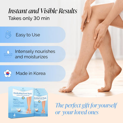 PLANTIFIQUE Korean Foot Mask with Shea Butter 4 Pairs box for Dry & Cracked Feet | Hydrating Socks for Soft Heels | Intense Moisturizing and Repairing Dry Rough Skin | Foot Spa | Happy Feet Mask