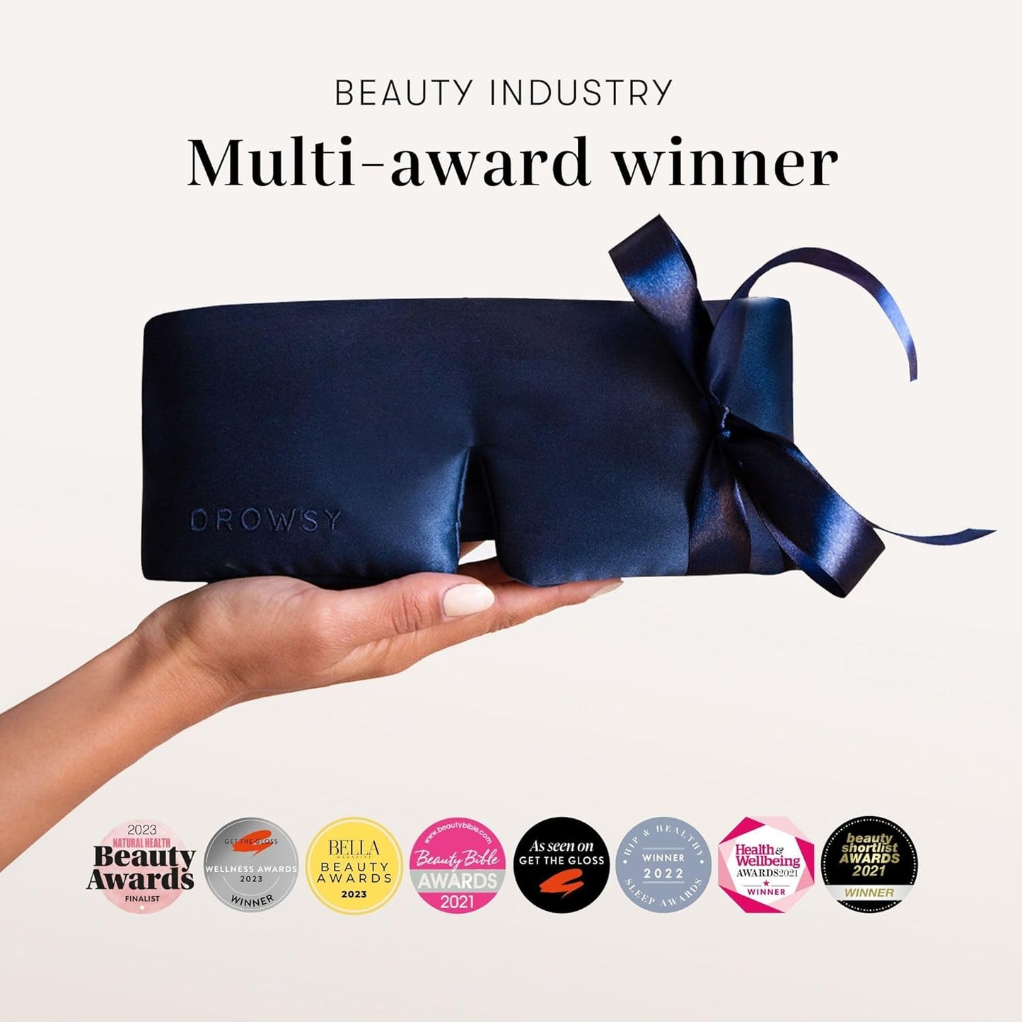 DROWSY Silk Sleep Mask - Face-Hugging, Padded Cocoon for Luxury Sleep in Total Darkness - 100% Pure Mulberry Silk, Skin-Hydrating & Adjustable (Midnight Blue)