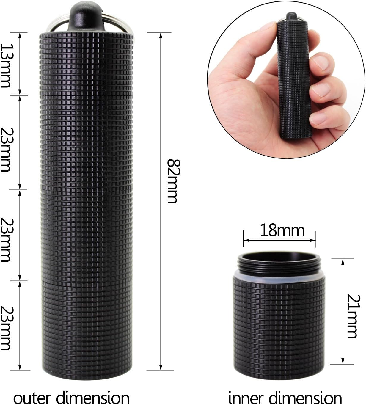 PPFISH Portable Daily Pill Case, 3 Compartments Anti-Skid Aluminum Alloy Waterproof Pill Box Dispenser, Small Pocket Pill Container, Keychain Pill Fob, Travel Pill Holder for Men Women