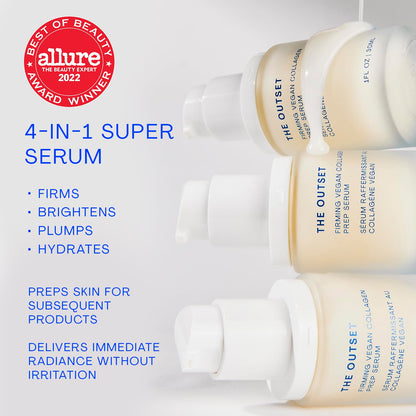 The Outset Firming Vegan Collagen Prep Serum - Gentle, Fragrance Free Multi-Benefit Serum - Hydrating, Brightening, Plumping and Anti-Aging - Clean, Vegan, Gluten Free - All Skin Types - 1 fl oz