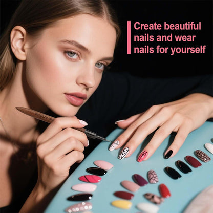 Artdone Wood Grain Nail Art Pens, Liner Brushes Set, 5PCS Brown Color Nail Tools For Long Lines, Thin Details, Fine Drawing, Liner Brush UV Gel Polish Painting Nail Design Sizes 5/12/13/20/25mm