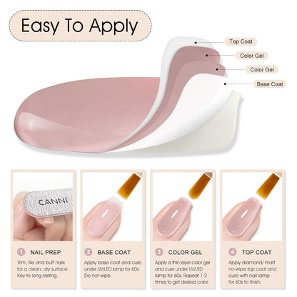 CANNI Nude Pink Jelly Gel Polish – 9ML Translucent Sheer Nude Soak-Off UV/LED Gel Nail Polish for DIY Manicure or Salon Use