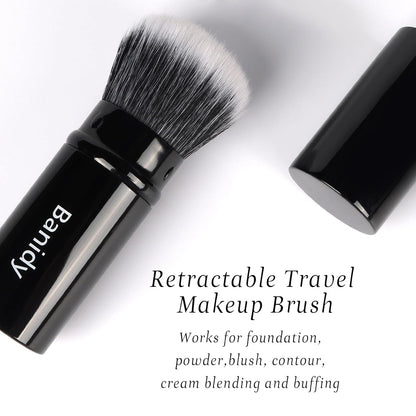 Makeup Brush Kabuki Face Brushes Retractable Travel Blush Kabuki Brush Portable Flawless for Foundation, Powder Blush, Bronzer, Buffing, Liquid, Cream, Cruelty Free with Cover