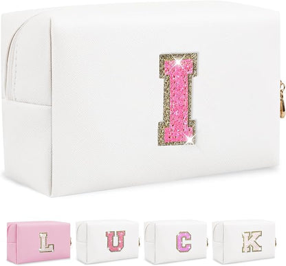 Initial letter patch makeup bag,
