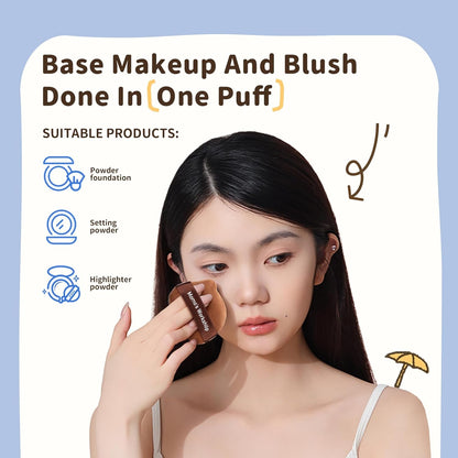 Single-Ear Short Plush Puff,Brown Velvet Powder Puff, 85° Pointed Tip for Highlighting & Full-Face Setting,3pcs Plush Puffs & Storage Case