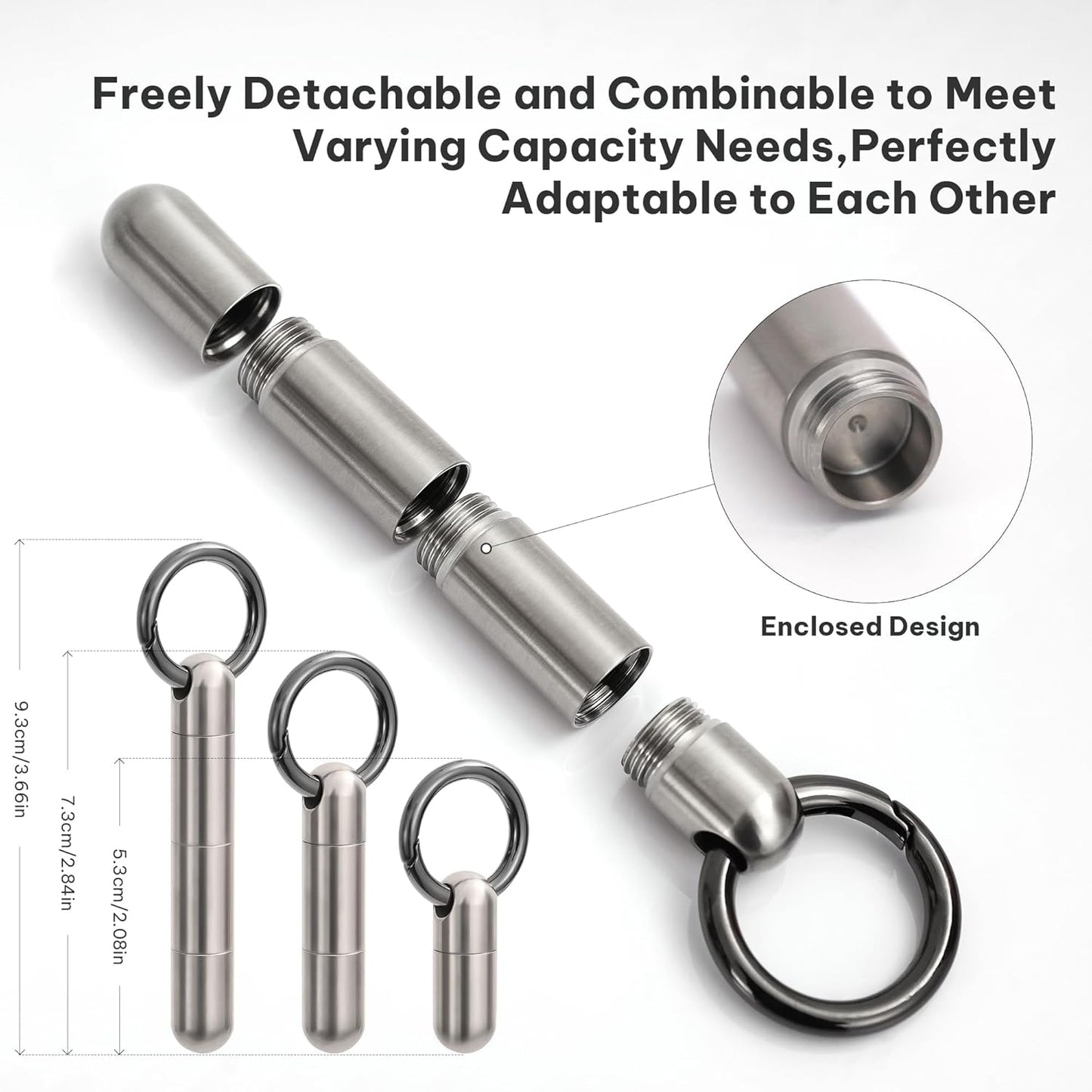 Titanium Keychain Pill Holder,Portable Mini Pill Case, Waterproof Small Pill Container,Mental Pill Box for Travel Purse Pocket(3 Compartment)