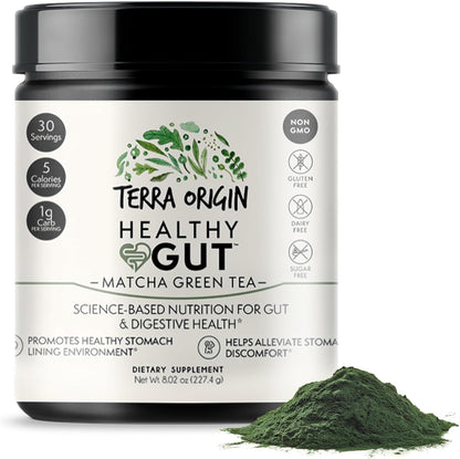 Healthy Gut Matcha Green Tea | 30-Servings with L-Glutamine, Zinc, Glucosamine, Slippery Elm Bark and More!