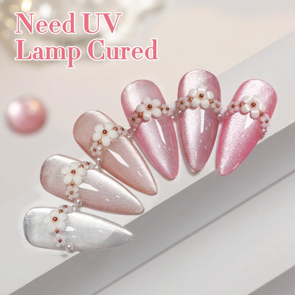 Double Rhythm Cat Eye Gel Nail Polish Set of 6 Same Color Same Bottle 0.5 Oz Shimmer Glitter with Magnet Holographic Reflective Magnetic UV Nail Polish Kit at Home (Silver Nude Pink-T6-42)