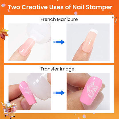 Beetles Nail Stamp, 4Pcs French Tip Tool Easy Manicure Nail Stamper Single Head Soft Silicone Long & Short French Tip Stamp Tool with 2Pcs Nail Scraper Decorations Gift for Women