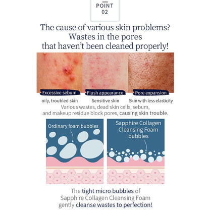 WELLDERMA Sapphire Collagen Cleansing Foam, 150mL – Gentle Facial Cleanser with Hydrolyzed Collagen & Glycerin, Moisturizing Creamy Lather