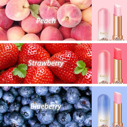 Kaely 3Pcs Peach Strawberry Blueberry Hydrating Lipstick Tinted Lip Balm, Color Changing PH Lipstick Makeup, Korean Magic Lip Stain Long Lasting Waterproof, labiales magicos 24 horas originales
